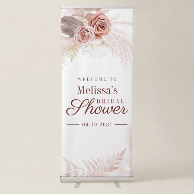 Pampas Grass Terracotta Bridal Shower Welcome Retractable Banner (Front)