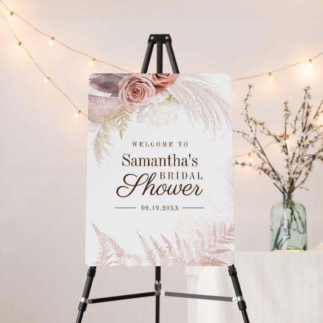 Pampas Grass Terracotta Bridal Shower Welcome Sign (In Situ (Stand))