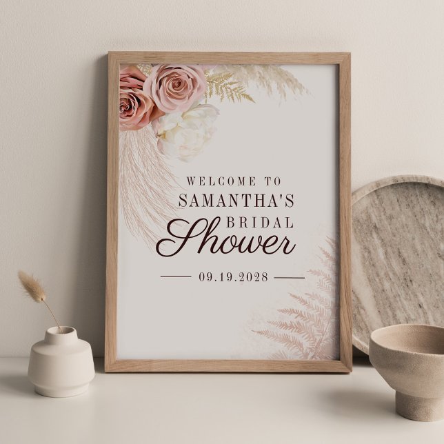 Pampas Grass Terracotta Bridal Shower Welcome Sign (Pampas Grass Script Bridal Shower Sign Poster)