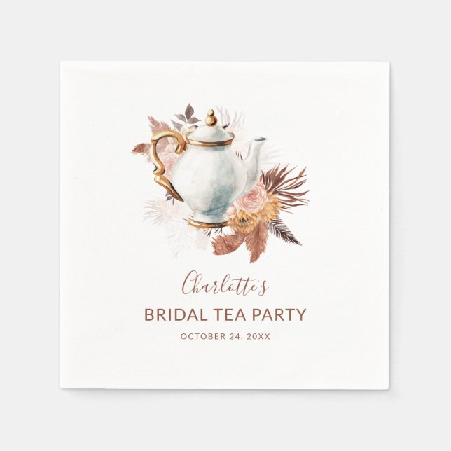Pampas Grass Terracotta Bridal Tea Party Paper Napkins (Front)
