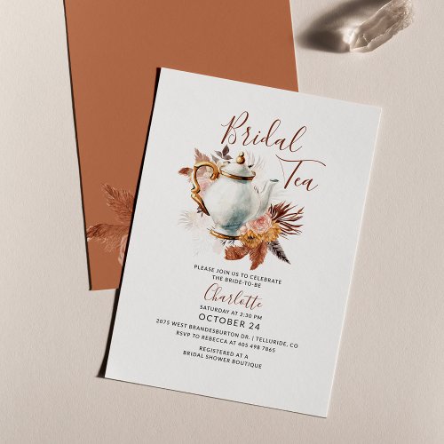 Pampas Grass Terracotta Bridal Tea Party Shower In Note Card