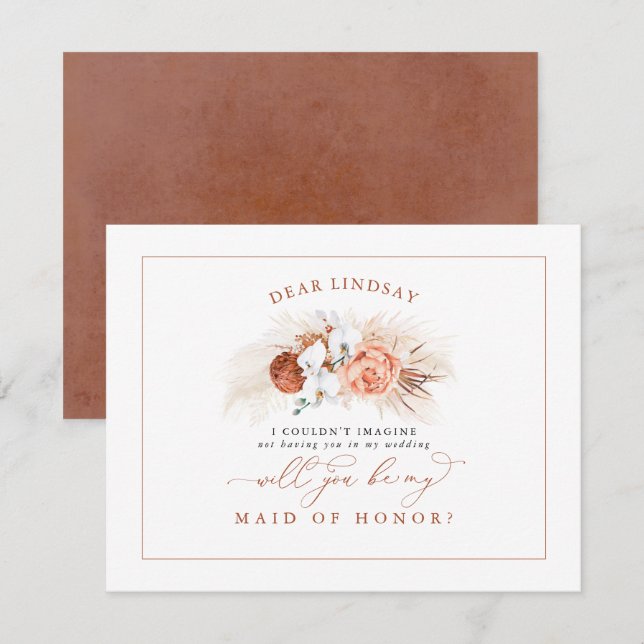 Pampas Grass Terracotta Bridesmaid Proposal Invitation (Front/Back)