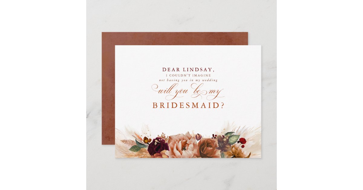 Pampas Grass Terracotta Bridesmaid Proposal Invitation | Zazzle