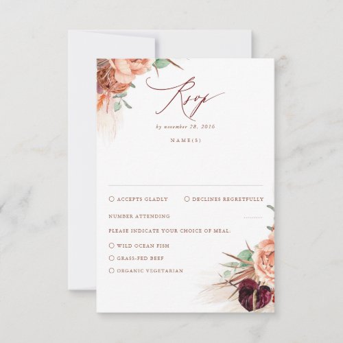 Pampas Grass Terracotta Burgundy Red Wedding RSVP Card