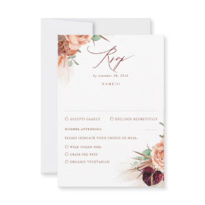 Pampas Grass Terracotta Burgundy Red Wedding RSVP Card