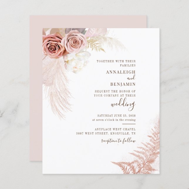  Pampas Grass Terracotta Chic Wedding Invitation (Front/Back)