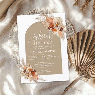 Pampas grass terracotta copper beige flowers invitation