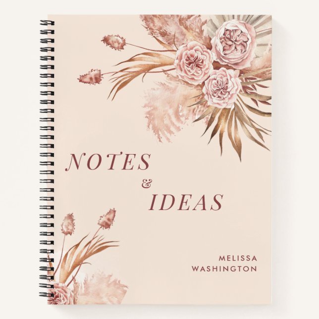 Pampas Grass Terracotta Custom Name Ideas Notebook (Front)