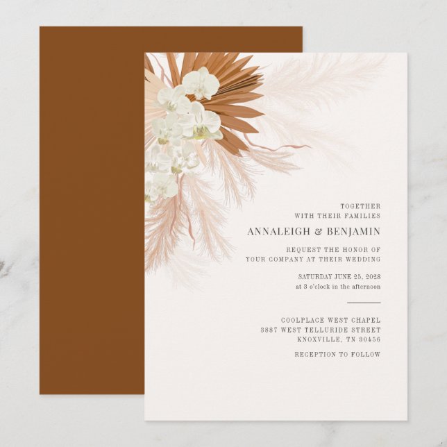 Pampas Grass Terracotta Desert Fall Wedding Invitation (Front/Back)