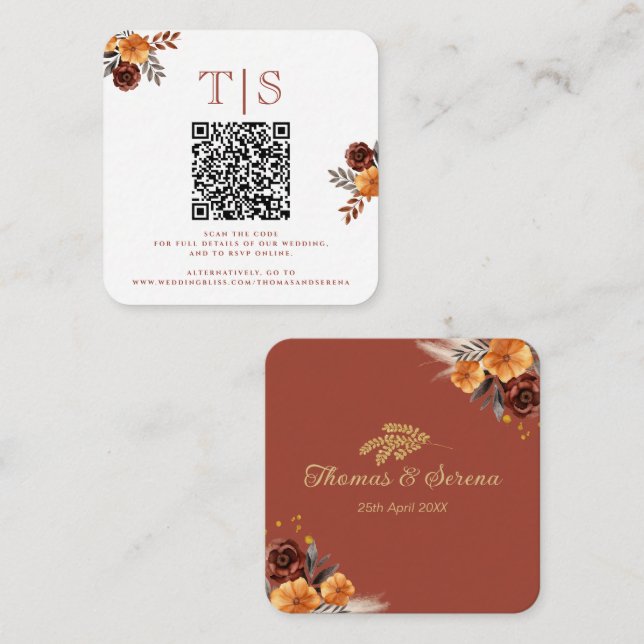 Pampas Grass Terracotta Fall QR Code Enclosure  Note Card (Front/Back)