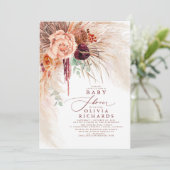 Pampas Grass Terracotta Floral Baby Shower Invitation (Standing Front)
