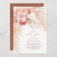 Pampas Grass Terracotta Floral Baby Shower Invitation