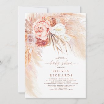 Pampas Grass Terracotta Floral Baby Shower Invitation | Zazzle