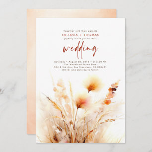 Pampas Grass Terracotta Floral Boho Fall Wedding Invitation