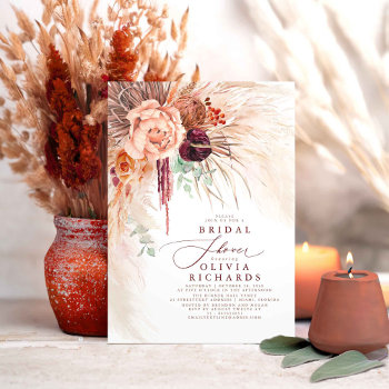 Pampas Grass Terracotta Floral Bridal Shower Invitation by lovelywow at Zazzle