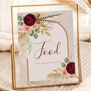 Pampas Grass Terracotta Floral Food Table Sign