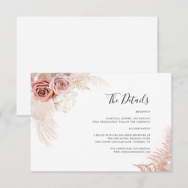 Pampas Grass Terracotta Floral Wedding Details Enclosure Card (Front/Back)