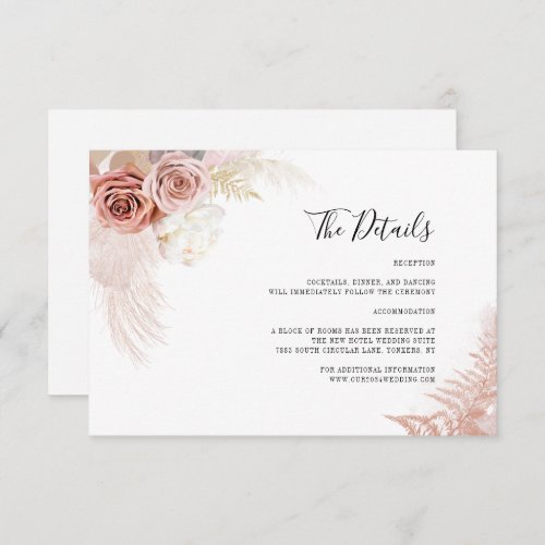 Pampas Grass Terracotta Floral Wedding Details Enclosure Card