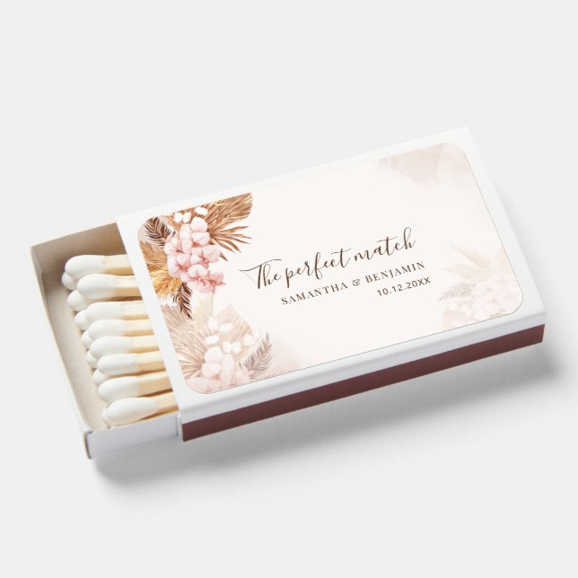 Pampas Grass Terracotta Floral Wedding Favor Matchboxes (Front Open)