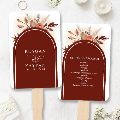 Pampas Grass Terracotta Floral Wedding Program Hand Fan