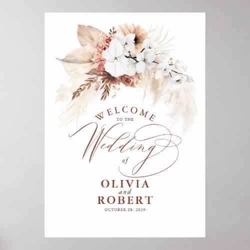 Pampas Grass Terracotta Floral Wedding Welcome Poster