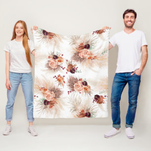 Pampas Grass Terracotta Flowers Botanical Elegant Fleece Blanket