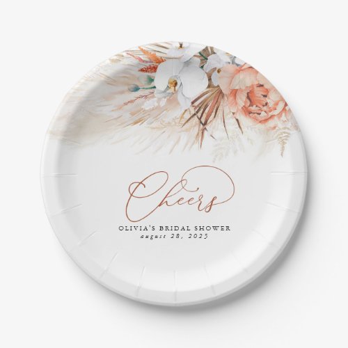 Pampas Grass Terracotta Flowers Cheers Tropical Paper Plates