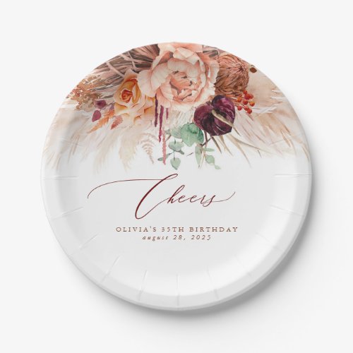 Pampas Grass Terracotta Flowers Cheers Tropical Paper Plates