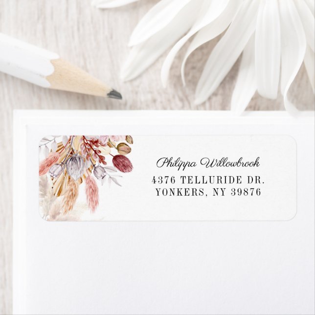 Pampas Grass Terracotta Foliage Return Address Label (Insitu)