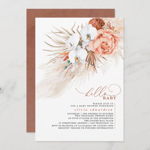 Pampas Grass Terracotta Hello Baby Shower Invitation