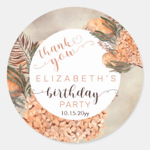 Pampas Grass Terracotta Hydrangeas Birthday Party Classic Round Sticker