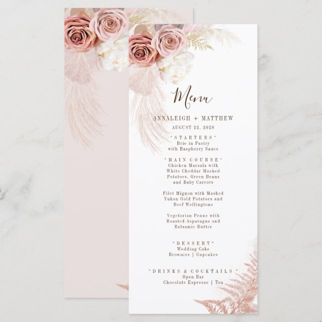 Pampas Grass Terracotta Modern Floral Wedding Menu (Front/Back)