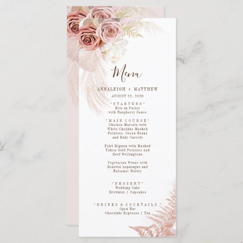 Pampas Grass Terracotta Modern Floral Wedding Menu