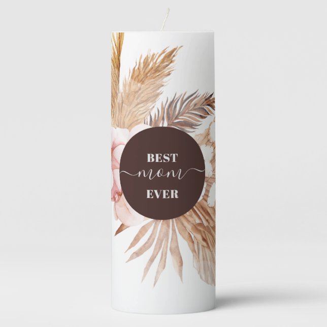 Pampas Grass Terracotta Moms Birthday Pillar Candle (Front)