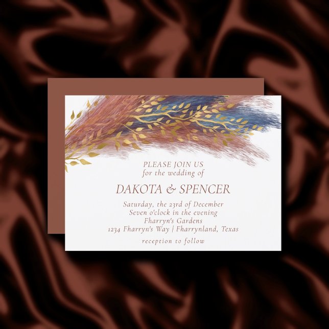 Pampas Grass | Terracotta Paprika Blue Wildflower Invitation (Creator Uploaded)