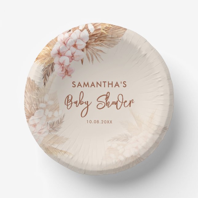 Pampas Grass Terracotta Pink Floral Baby Shower Paper Bowls (Front)