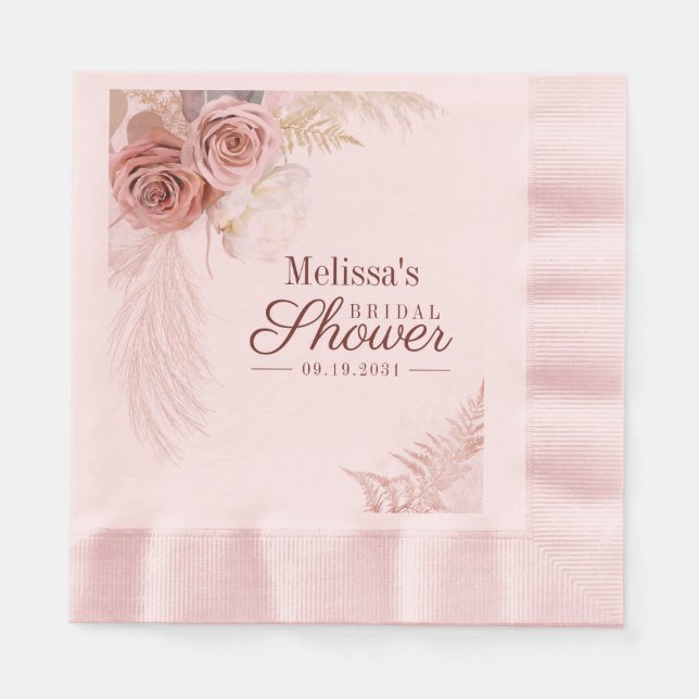 Pampas Grass Terracotta Pink Floral Bridal Shower Napkins (Front)