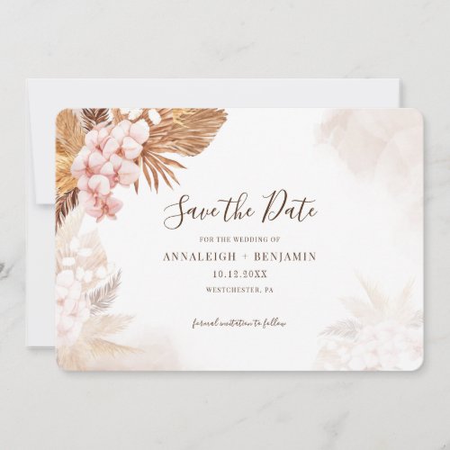 Pampas Grass Terracotta Pink Floral Watercolor Save The Date