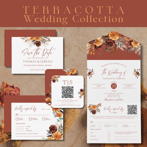 Pampas Grass Terracotta QR Code Autumn Fall Budget All In One Invitation