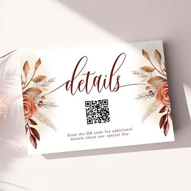 Pampas Grass Terracotta QR Code Wedding Details Enclosure Card (Creator Uploaded)