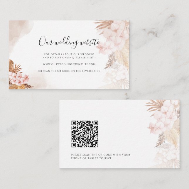Pampas Grass Terracotta QR Code Wedding Website Enclosure Card (Front/Back)