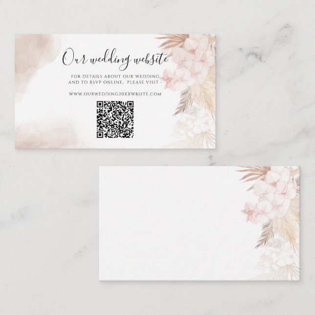 Pampas Grass Terracotta QR Code Wedding Website Enclosure Card (Front/Back)