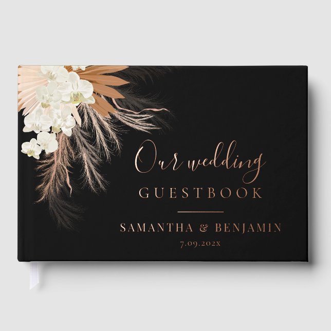 Pampas Grass Terracotta Rose Gold Foil Wedding Guest Book (Front)