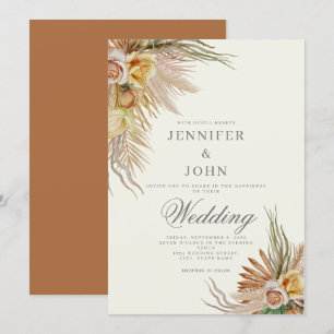 Pampas Grass Terracotta Roses Floral Wedding  Invitation