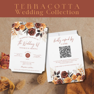 Pampas Grass Terracotta Rust Fall QR Code Wedding Invitation