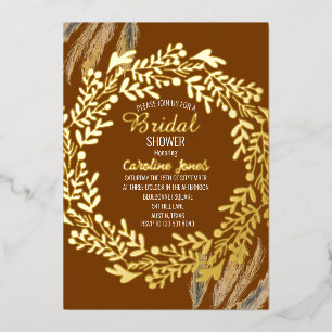 Pampas Grass Terracotta Rust Gold Bridal Shower Foil Invitation