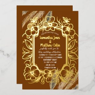 Pampas Grass Terracotta Rust Gold Foil Wedding Invitation