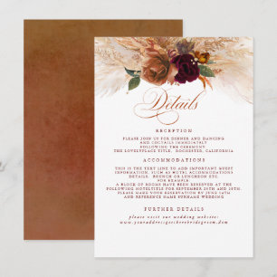 Pampas Grass Terracotta Rust Wedding Details Enclosure Card