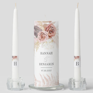 Pampas Grass Terracotta Rustic Floral Wedding Unity Candle Set