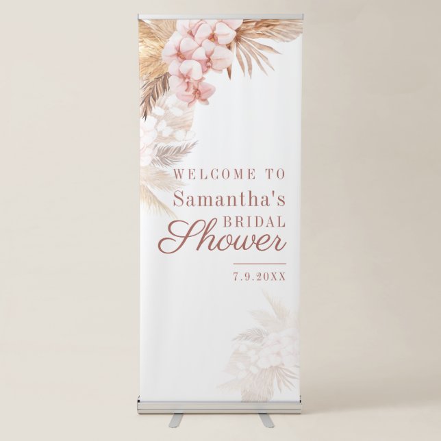 Pampas Grass Terracotta Script Bridal Shower Retractable Banner (Front)